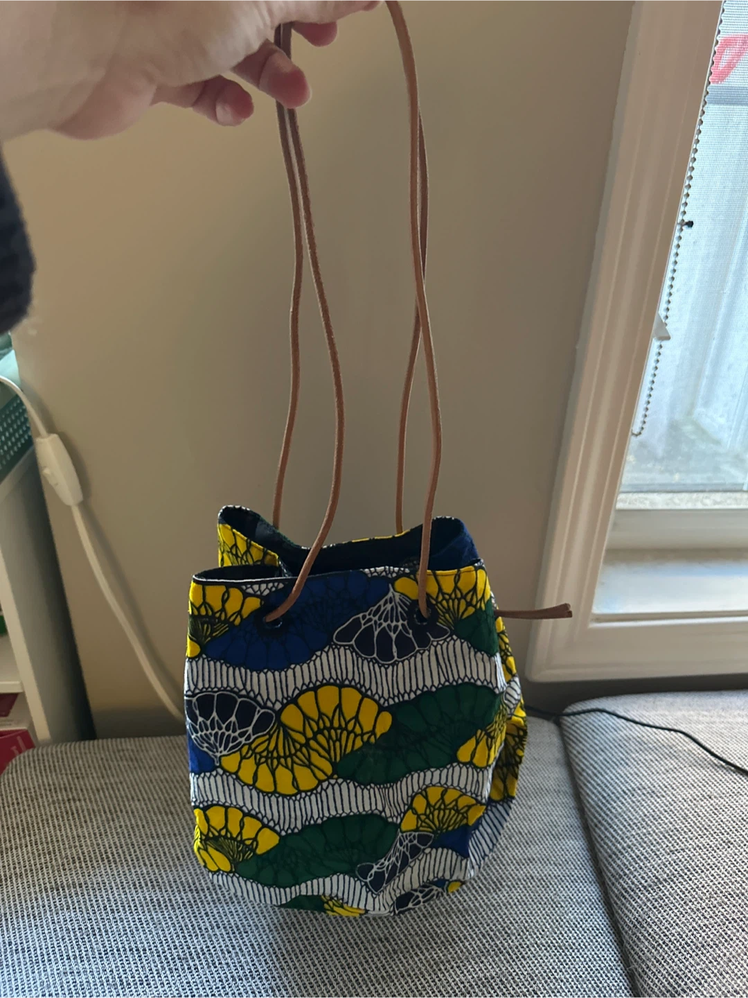 African hand printed Drawstring Bucket Bag