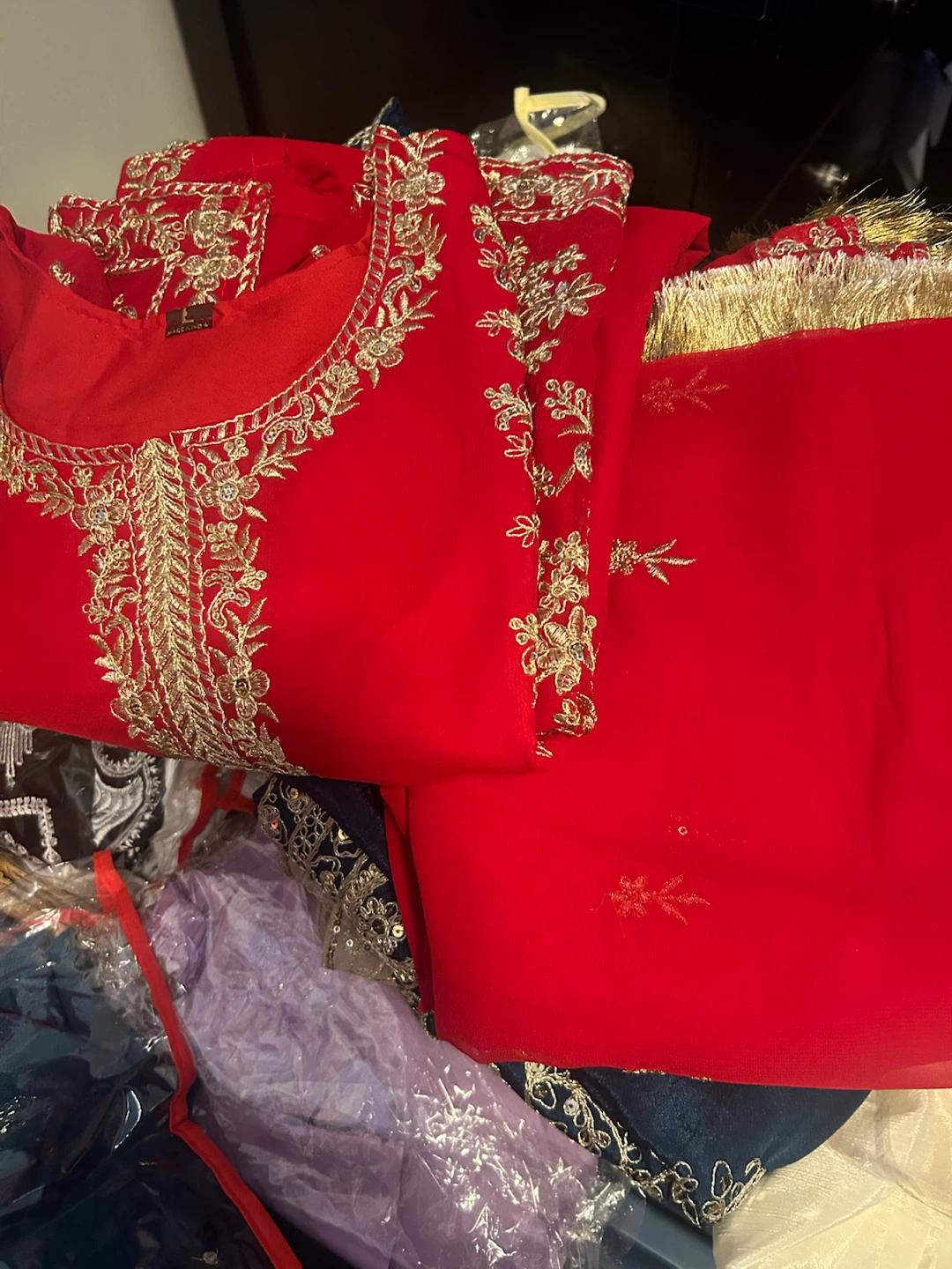 Red embroidered ladies suit karwa chauth special