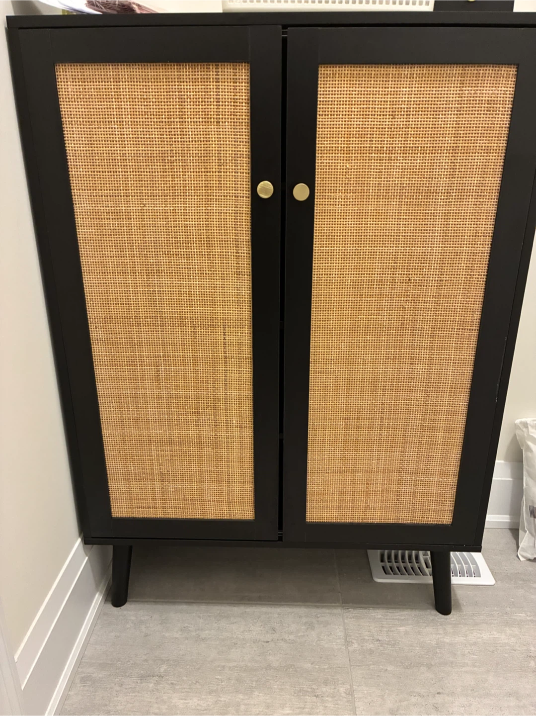 Black Cabinet with Rattan Doors