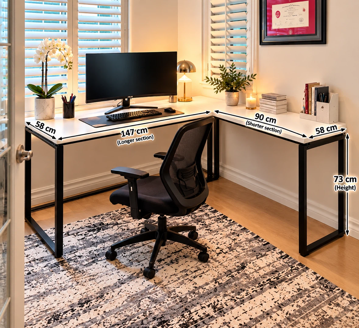 L-Shaped White Corner Desk with Black Metal Frame - photo 3