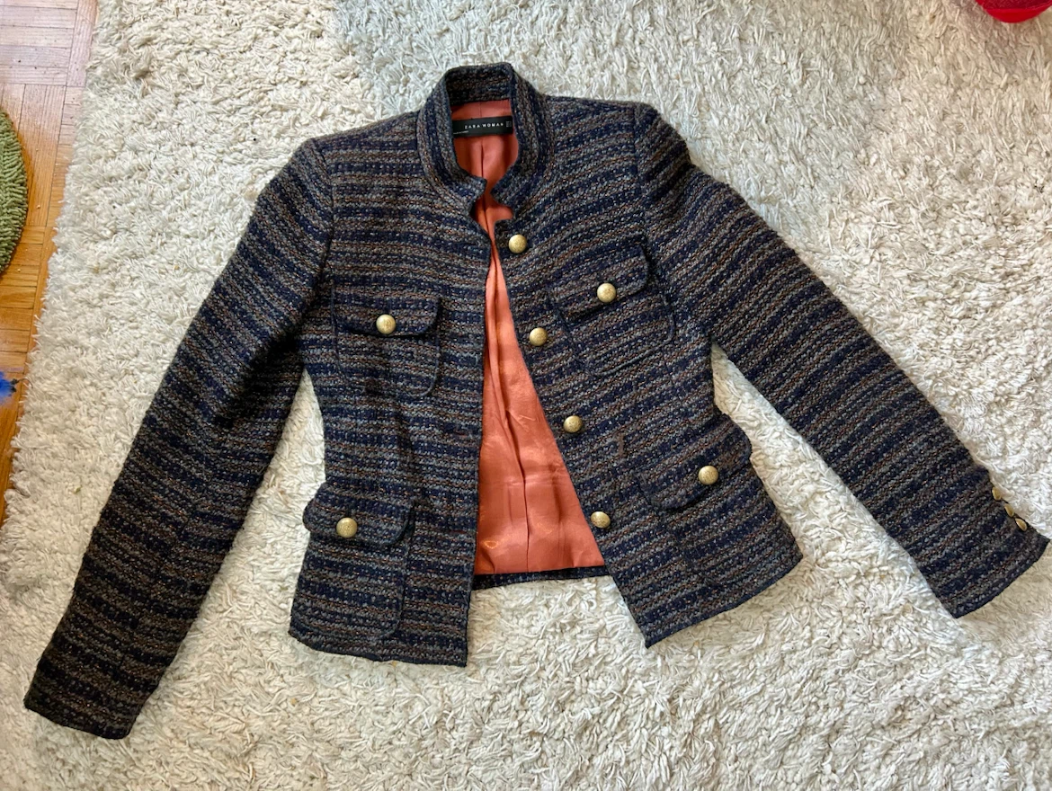 Blue and Bronze Metallic Striped Jacket - Size XS