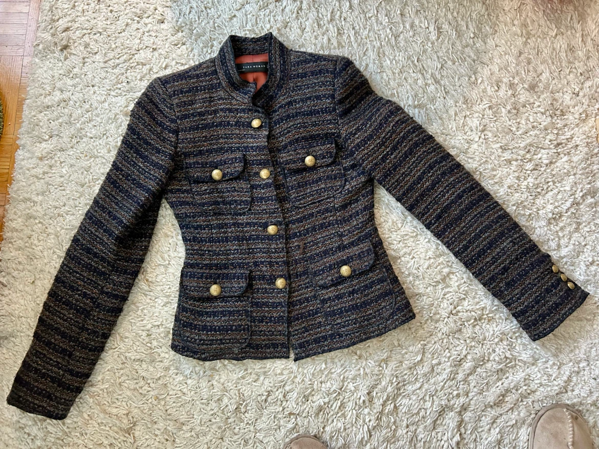 Blue and Bronze Metallic Striped Jacket - Size XS - photo 2
