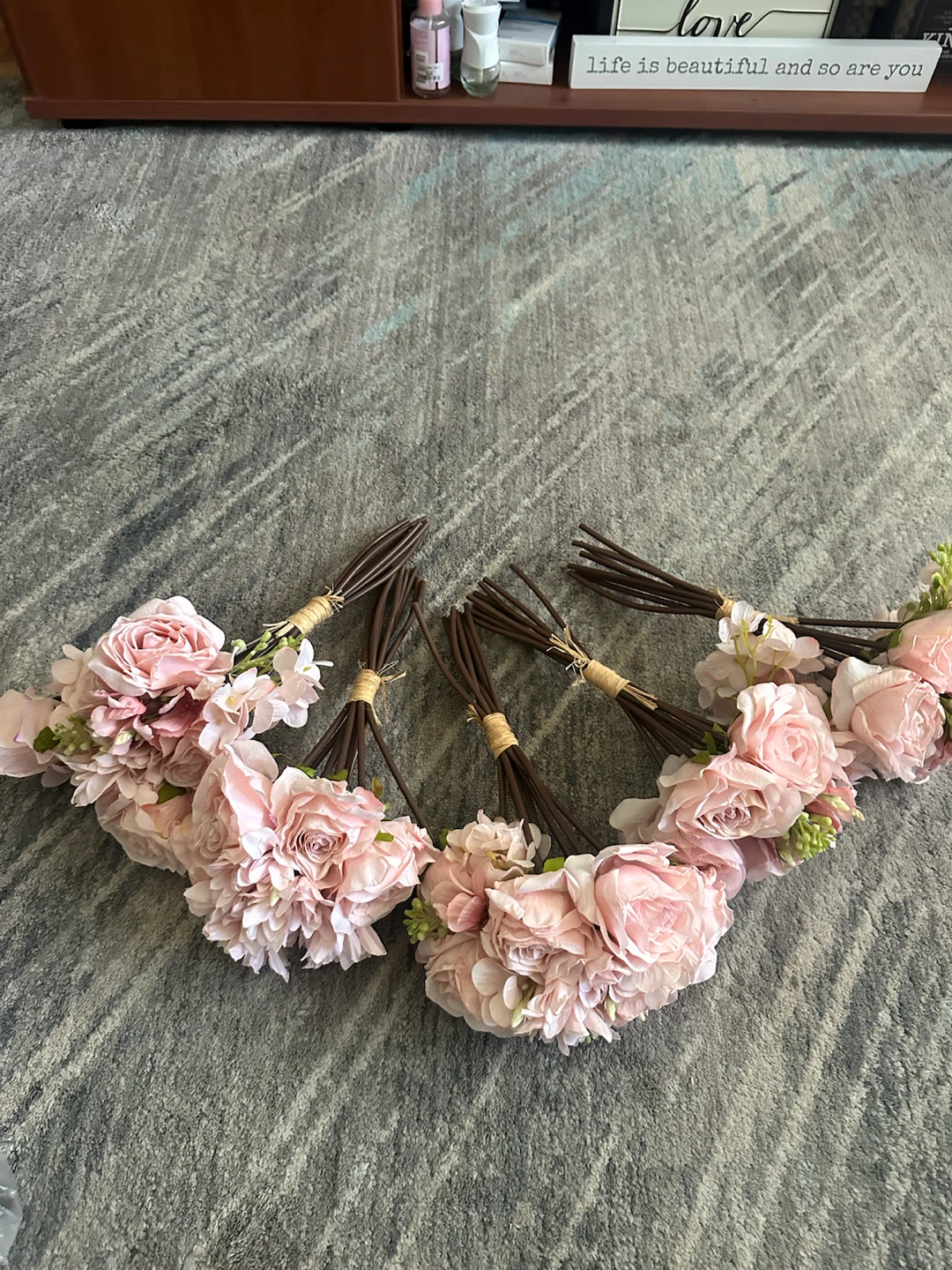 Set of 5 Artificial Pink Rose Bouquets - photo 2