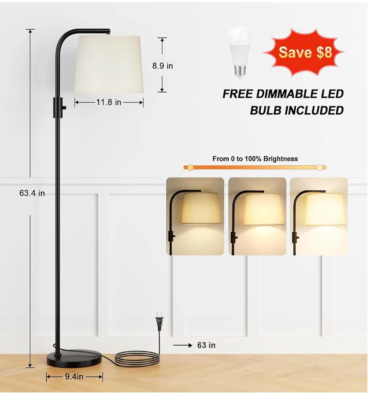 Dimmable Standing Floor Lamp with Rotating Head - photo 2