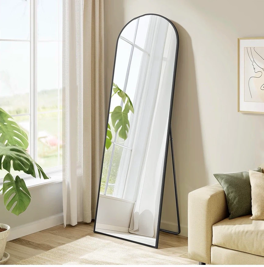 Arched Full-Length Floor Mirror with Black Stand