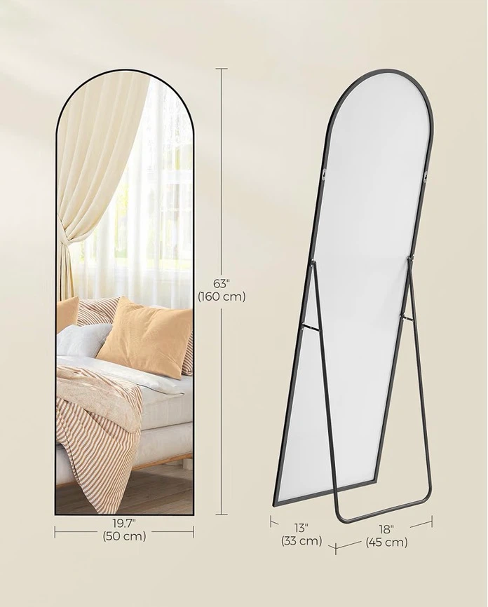 Arched Full-Length Floor Mirror with Black Stand - photo 2