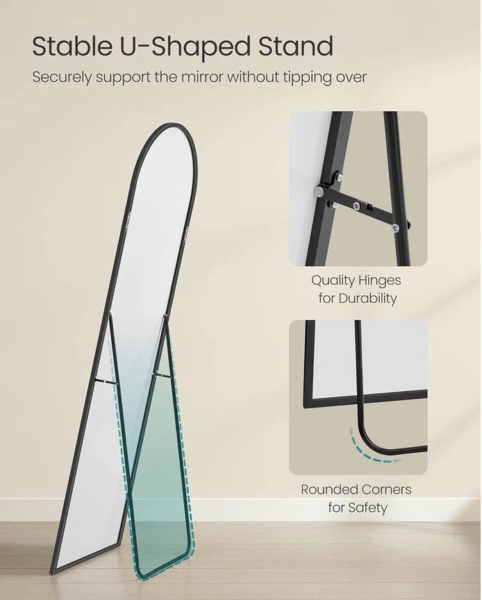 Arched Full-Length Floor Mirror with Black Stand - photo 3