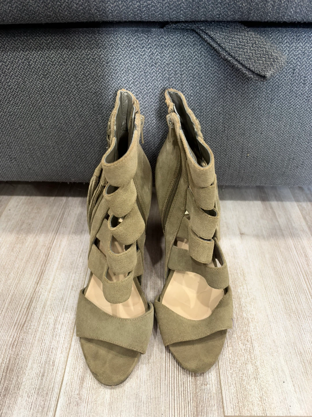 Guess Olive Green Suede Tassel Heeled Sandals