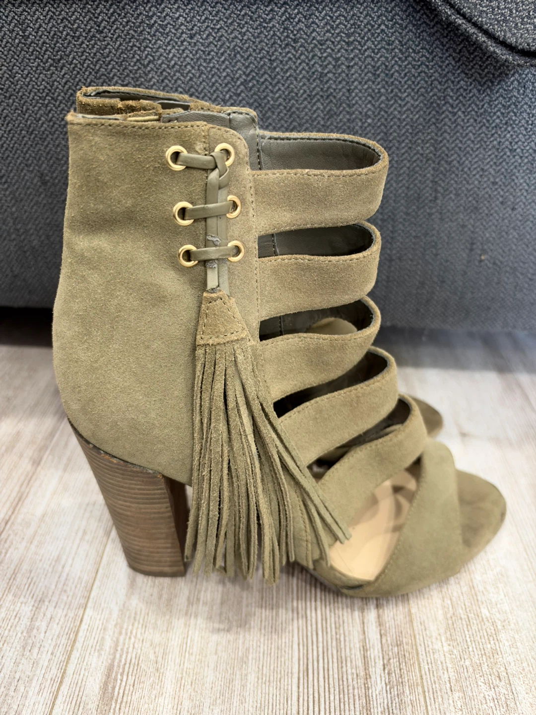 Guess Olive Green Suede Tassel Heeled Sandals - photo 2