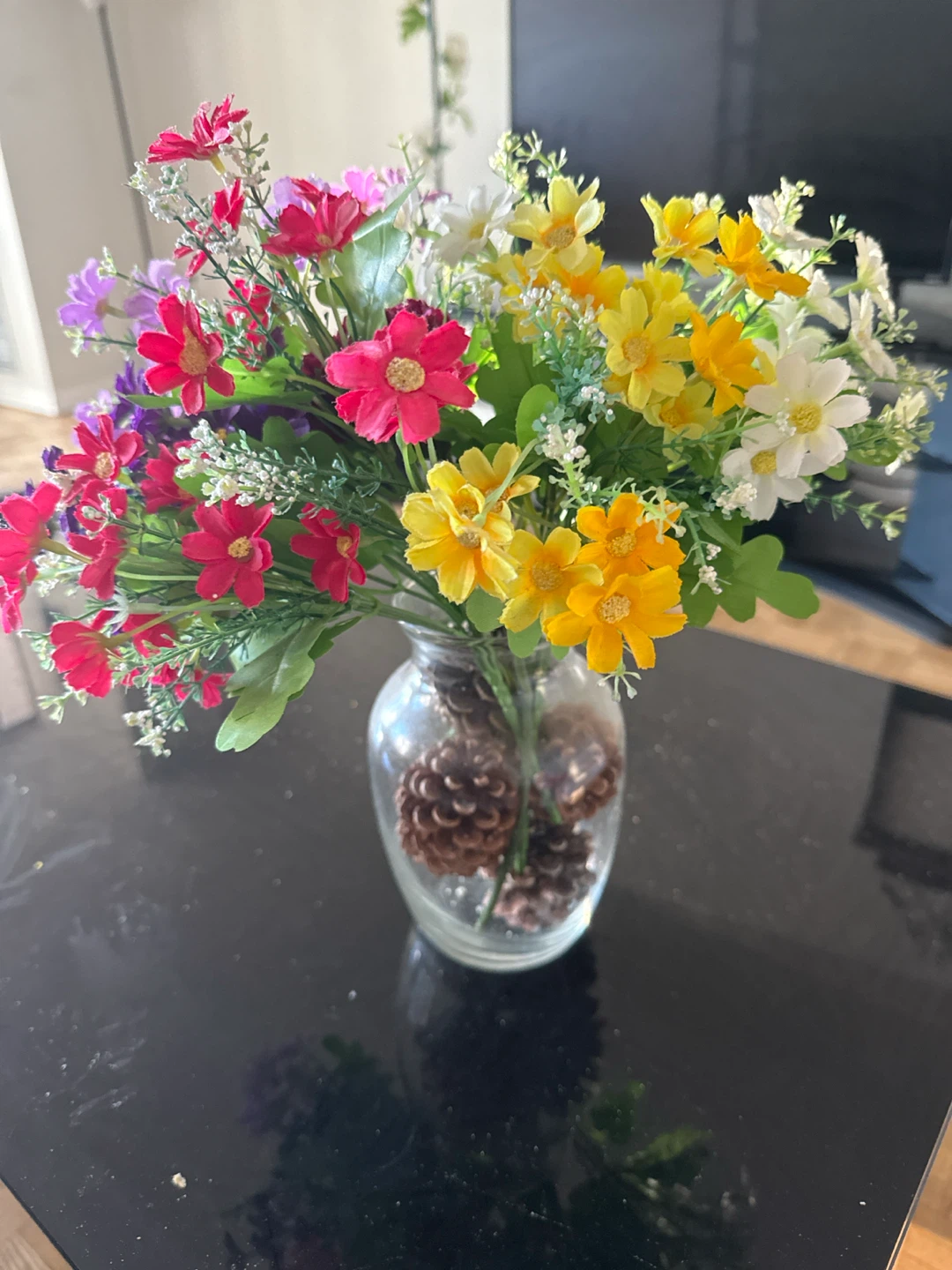 Clear Glass Vase with Flowers