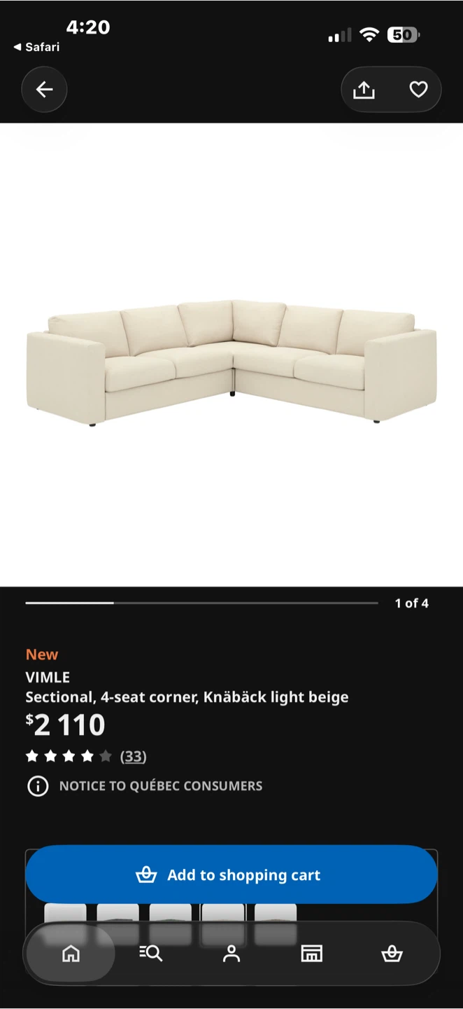 IKEA VIMLE Sectional - Knäbäck Light Beige