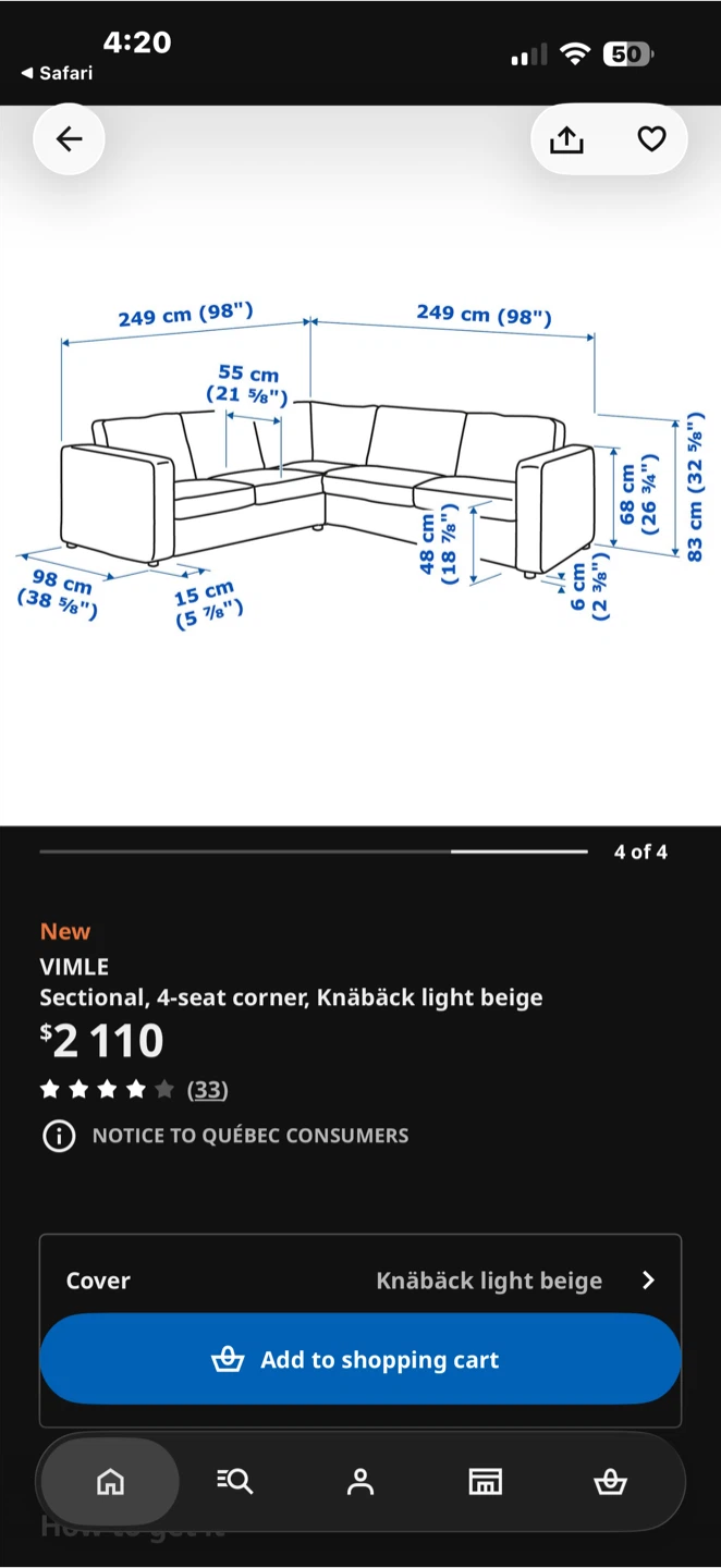 IKEA VIMLE Sectional - Knäbäck Light Beige - photo 2