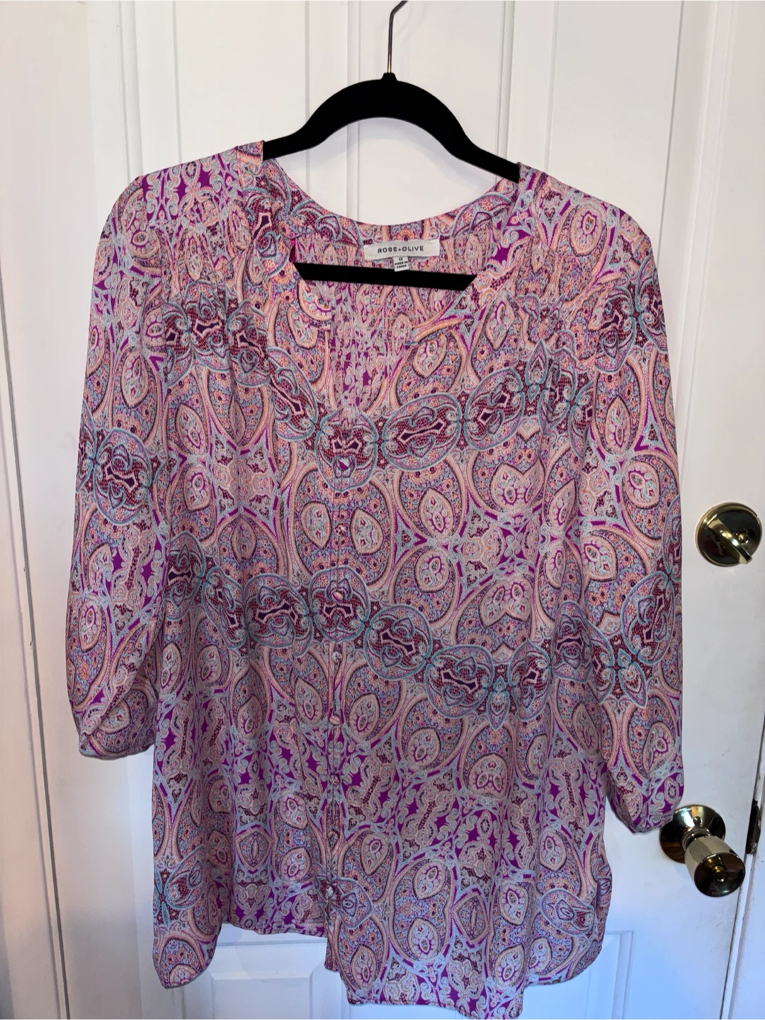 Rose + Olive Paisley Print Blouse 1X