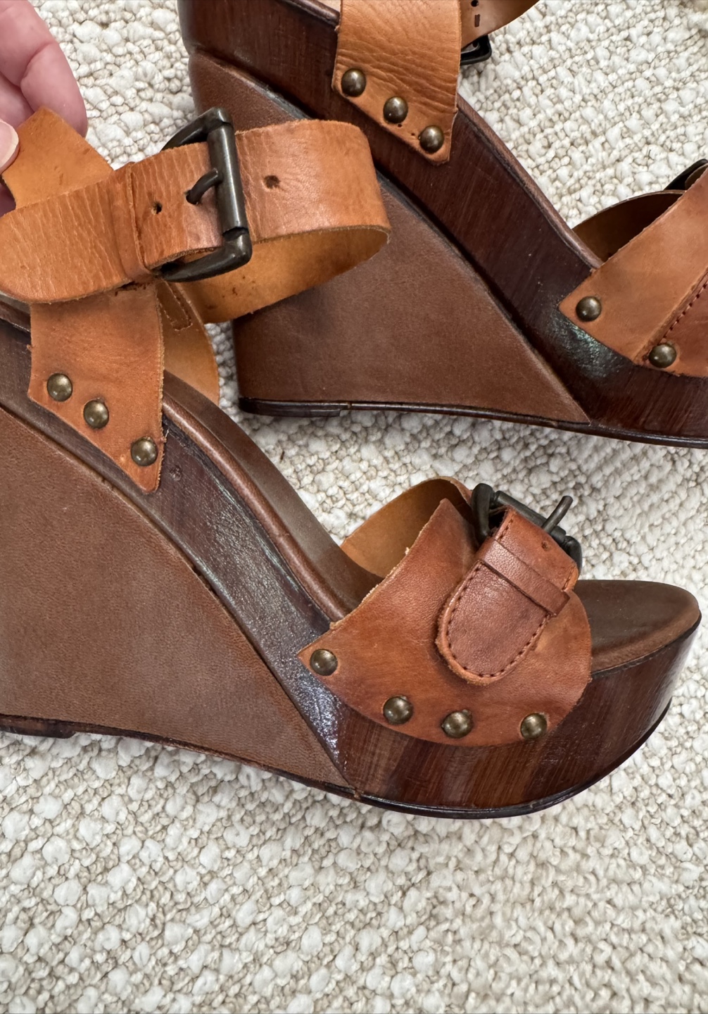 Aldo Tan Leather Platform Wedge Sandals