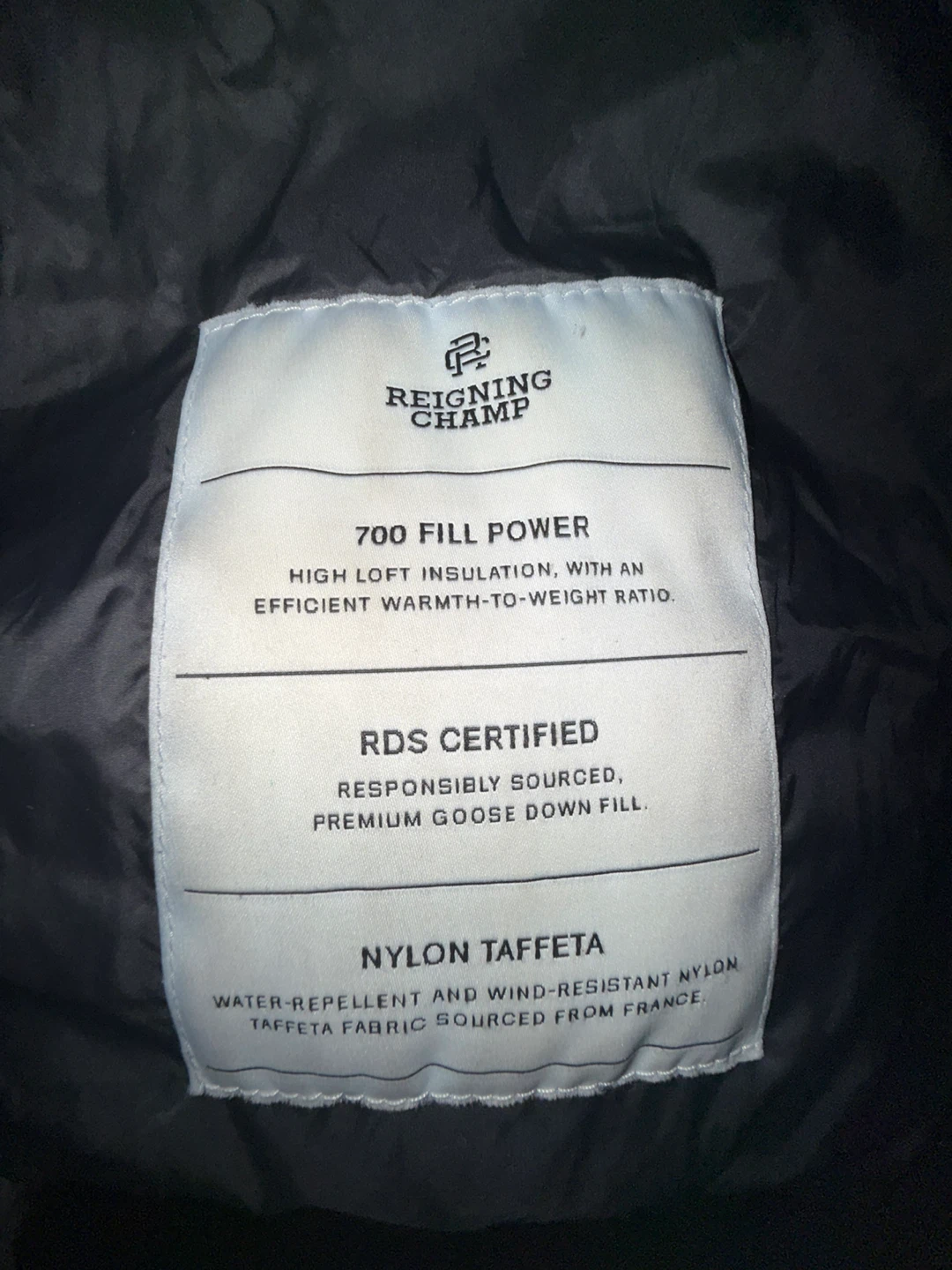 Black puffer reigning champ size XL