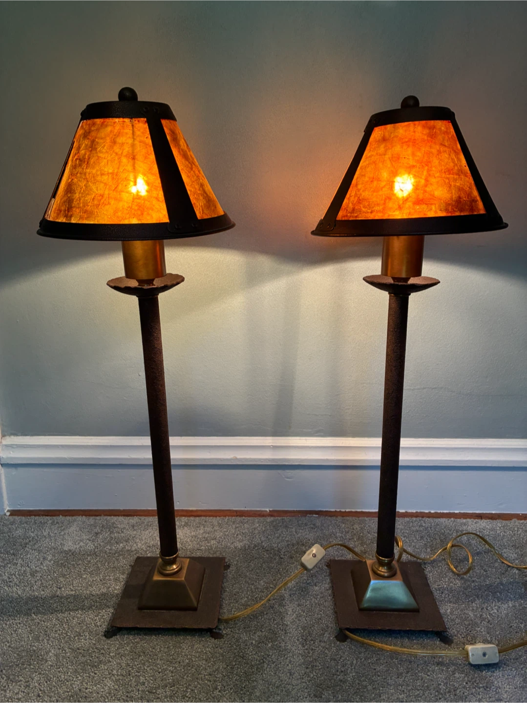 Set of Two Vintage Style Metal Table Lamps