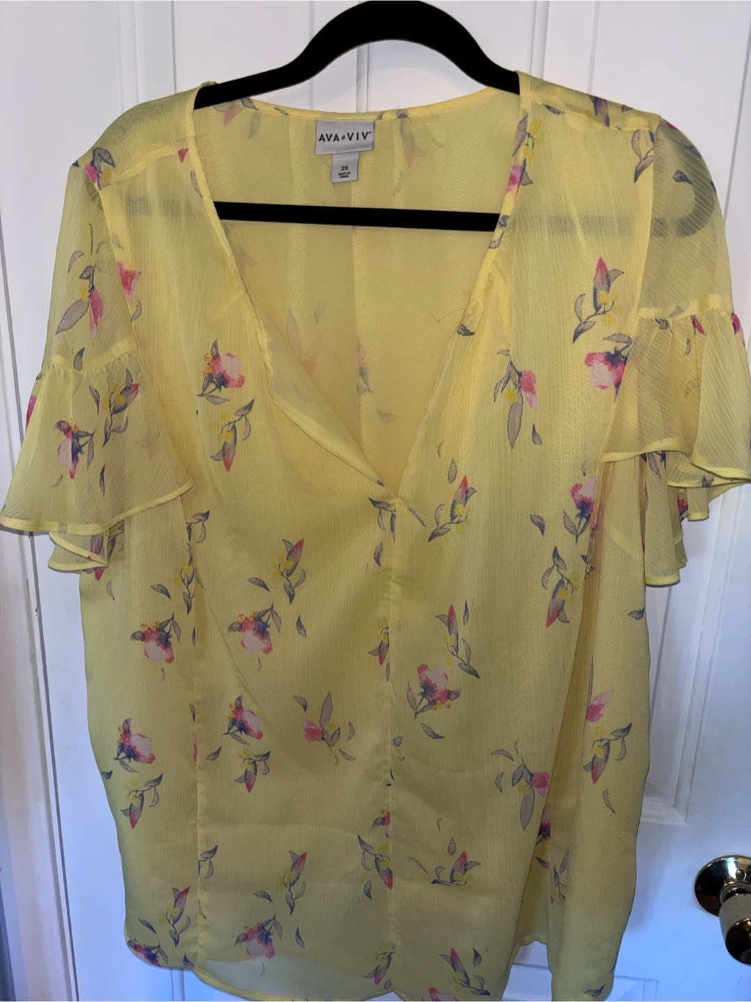 Ava & Viv Yellow Floral Blouse