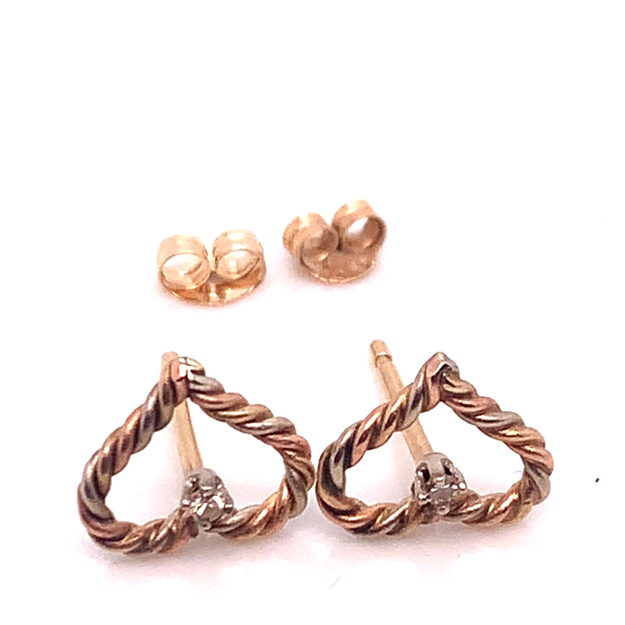 14k Gold Twisted Heart Stud Earrings with diamonds - photo 2