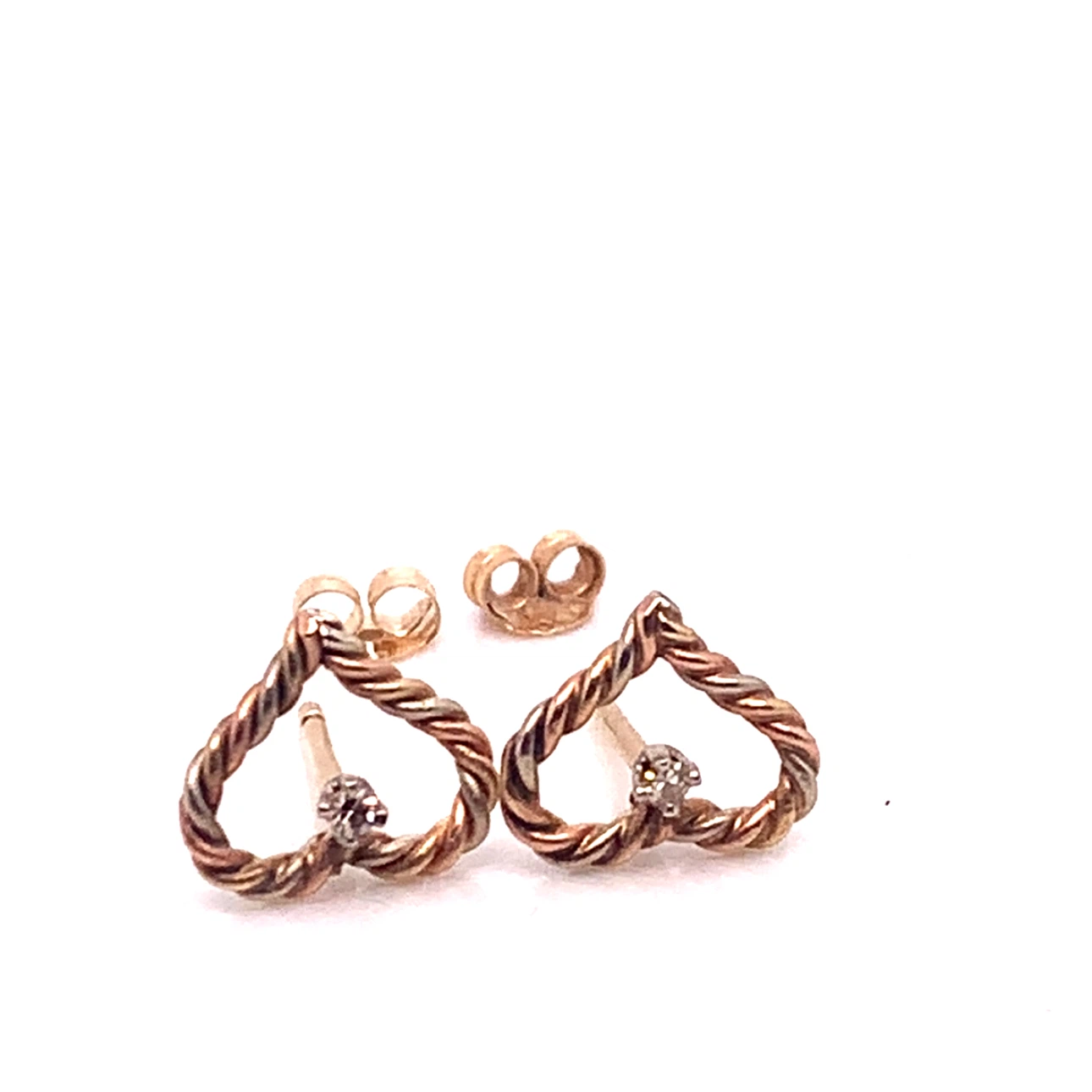 14k Gold Twisted Heart Stud Earrings with diamonds - photo 3