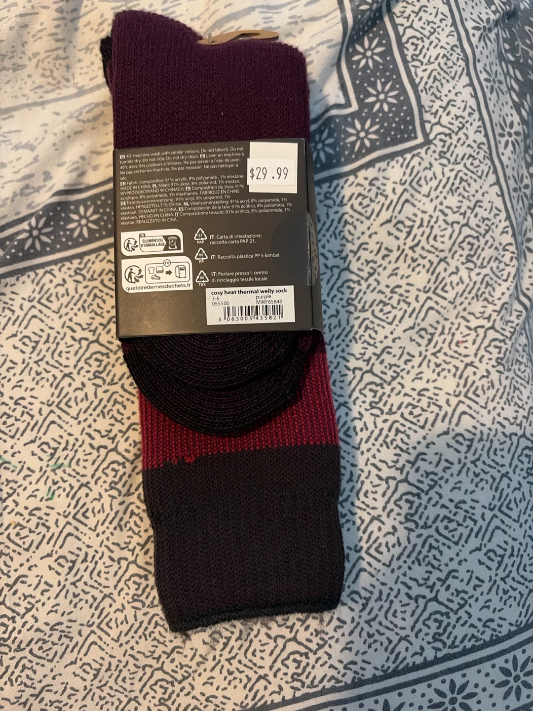 Female socks -Cosy Heat Thermal Welly Socks Purple