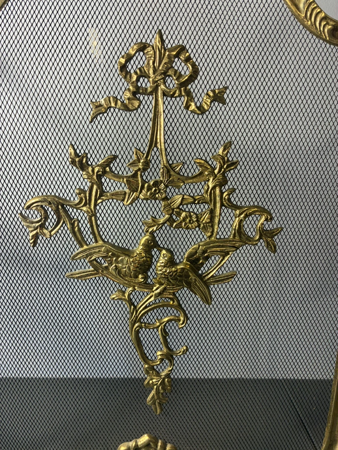 Vintage Brass Fireplace Screen 3 Panel French Provincial Birds - photo 3