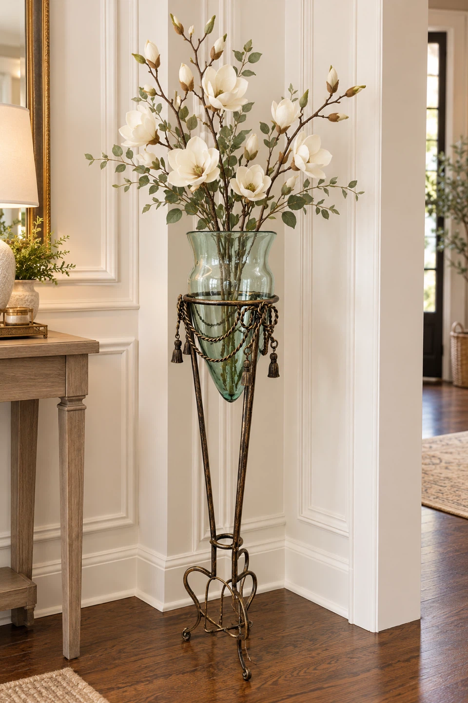 Tall Bronze Metal Stand with Glass Vase - photo 2