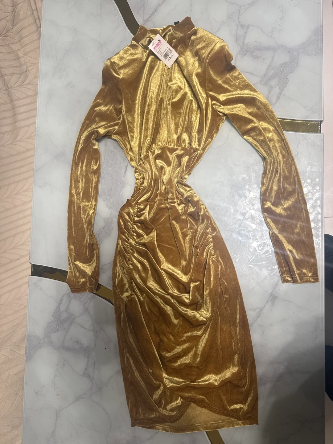 MadRag Gold Velvet Mock Neck Dress