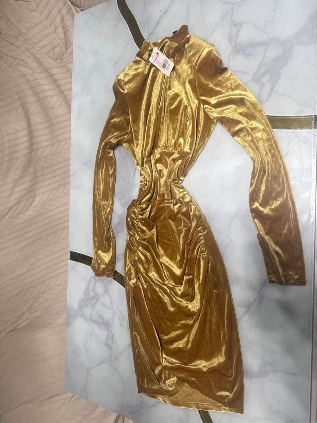 MadRag Gold Velvet Mock Neck Dress - photo 2