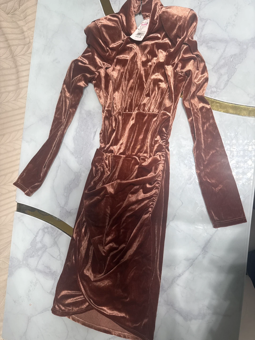 Velvet Mock Neck Dress Brown