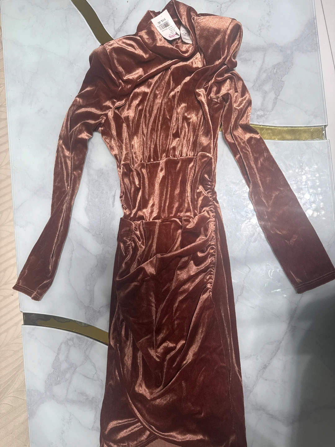 Velvet Mock Neck Dress Brown - photo 3