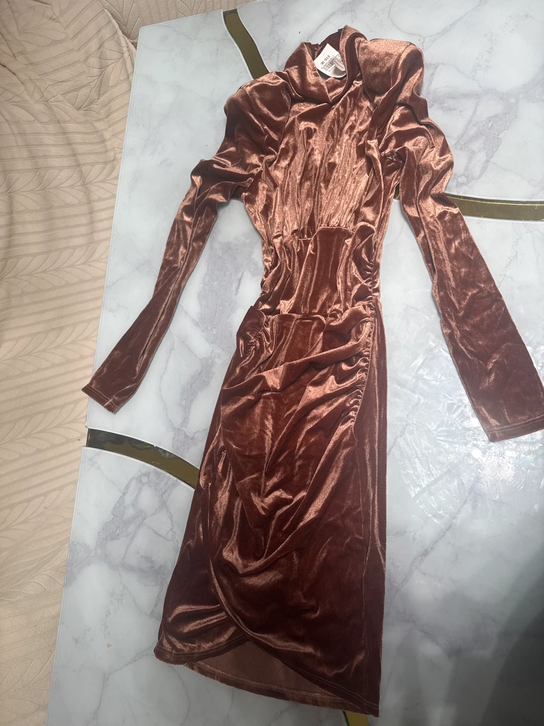 Velvet Mock Neck Dress Brown - photo 4