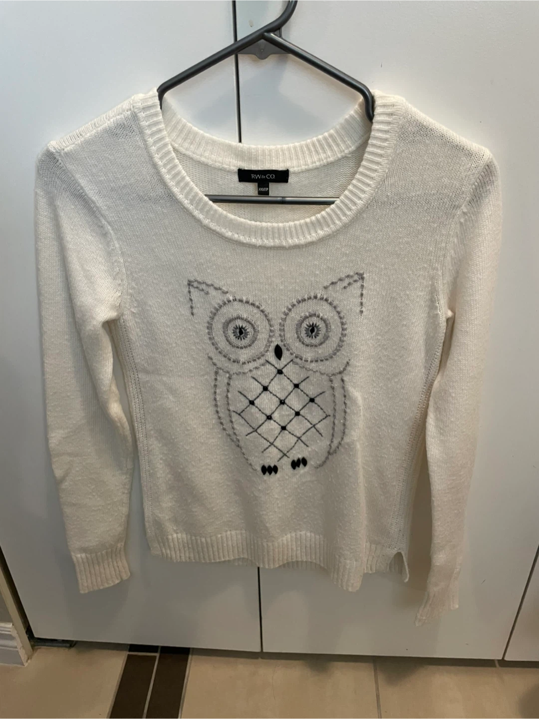RW&CO. XXS size White Owl Knit Sweater