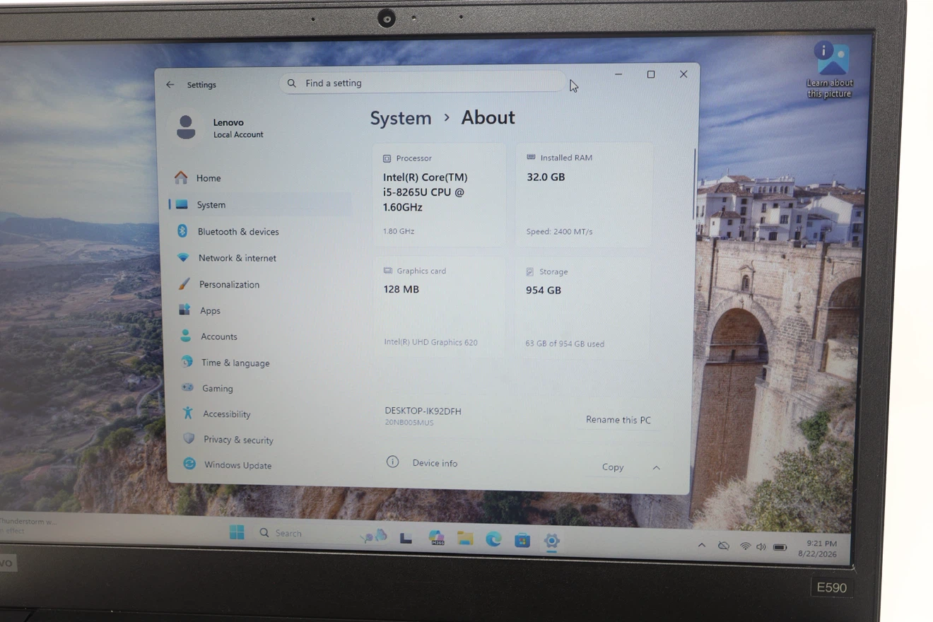 Lenovo ThinkPad E590 - i5, 32GB RAM, 1TB SSD, Win 11 Pro - photo 5