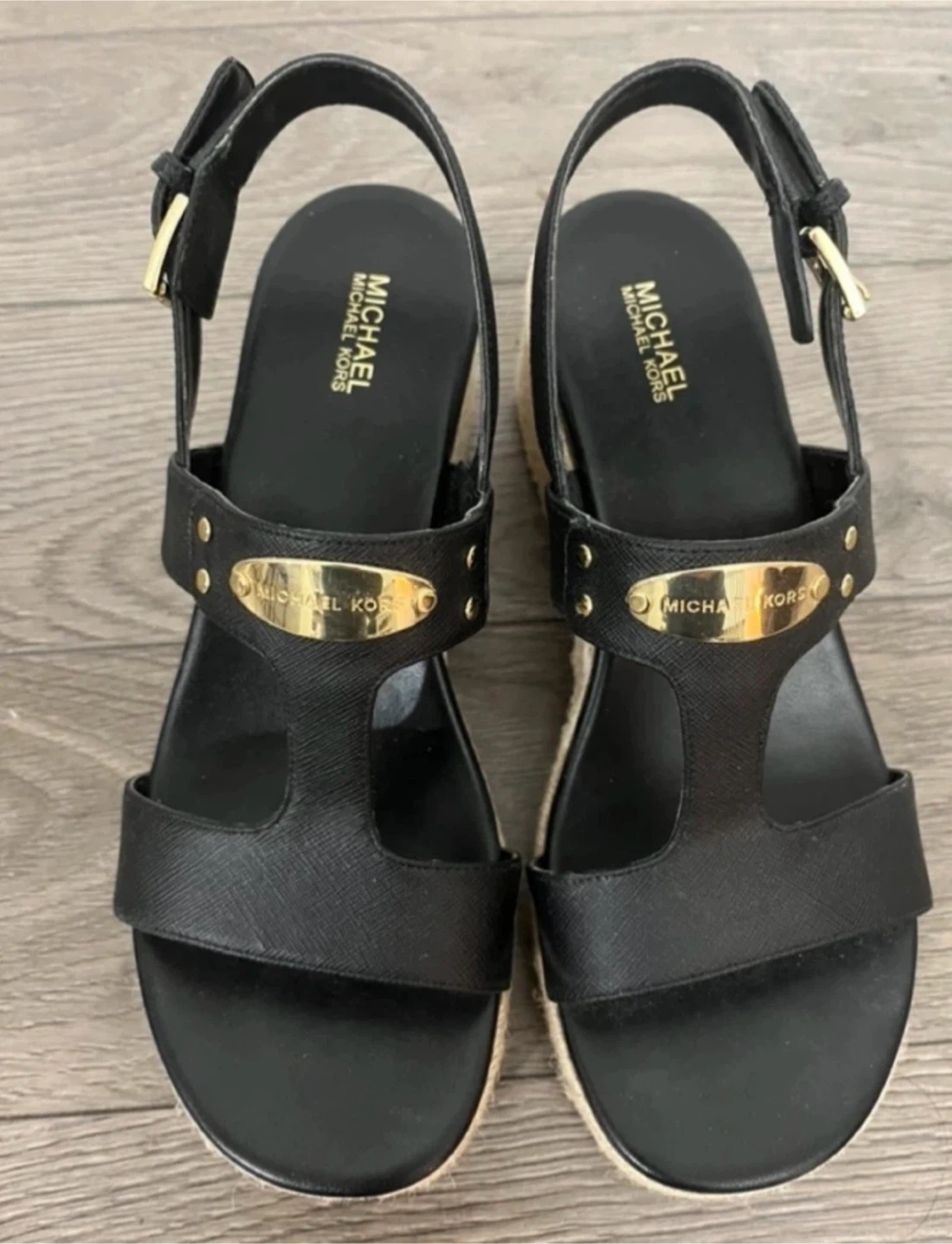 Michael Kors Black Espadrille Wedge Sandals