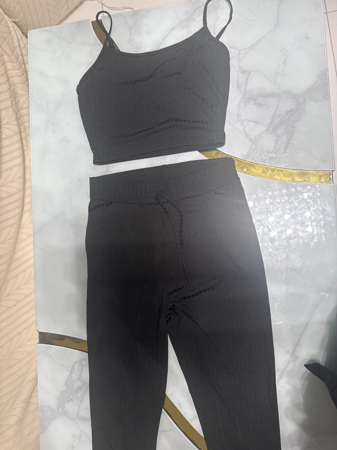 Black Ribbed Three-Piece Lounge Set Size M