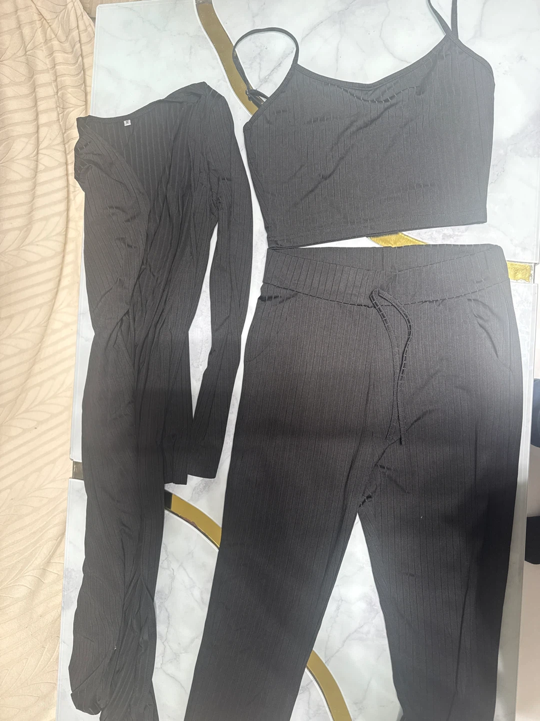 Black Ribbed Three-Piece Lounge Set Size M - photo 2