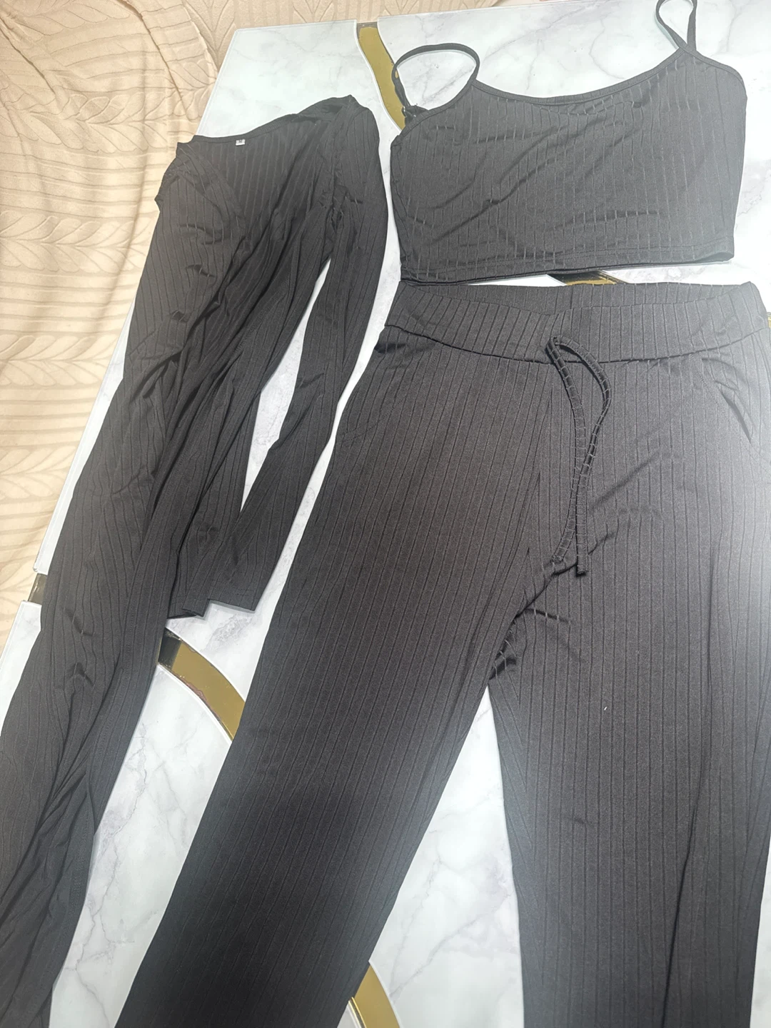 Black Ribbed Three-Piece Lounge Set Size M - photo 3