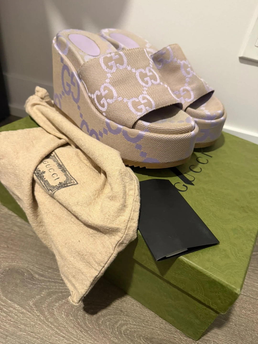 Gucci GG Canvas Wedge Sandals full set