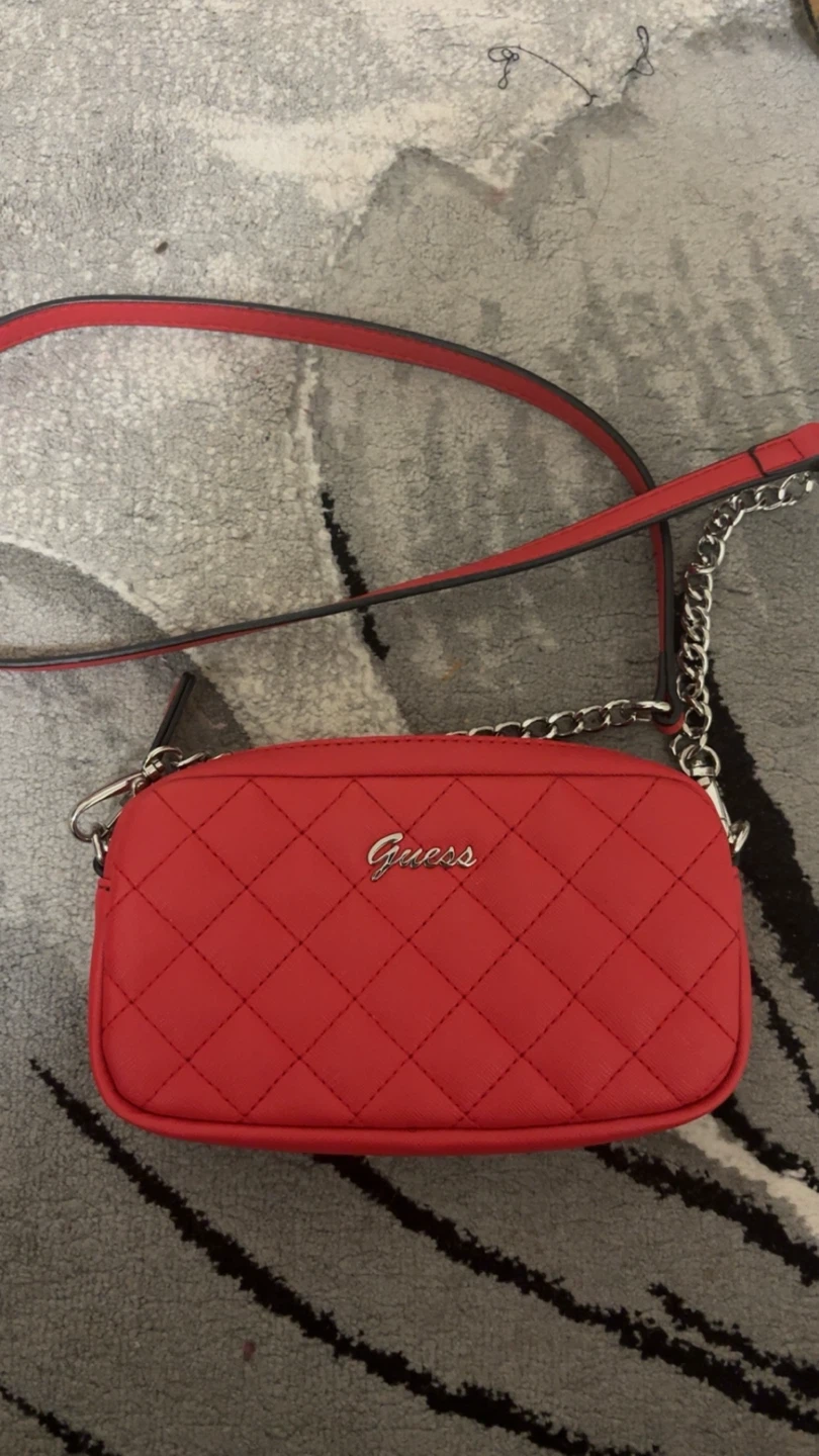 Red Guess Quilted Crossbody Bag