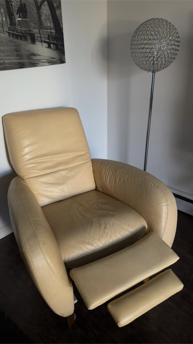 Beige Leather Recliner Armchair