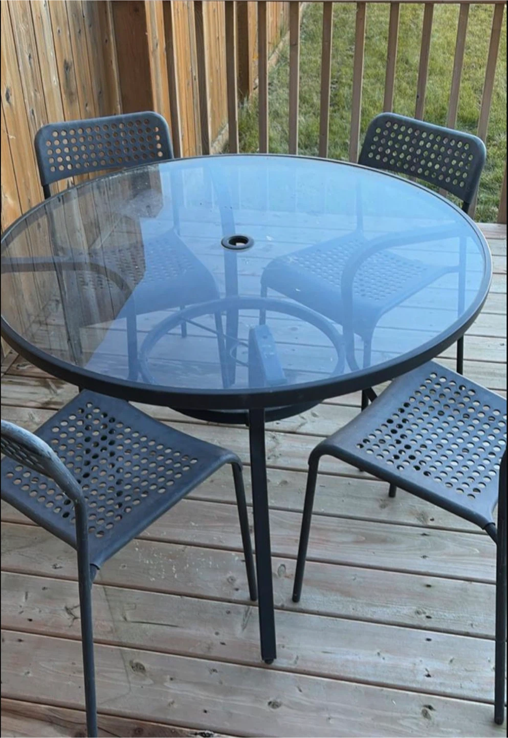 Round Glass Top Patio Table with 4 Chairs