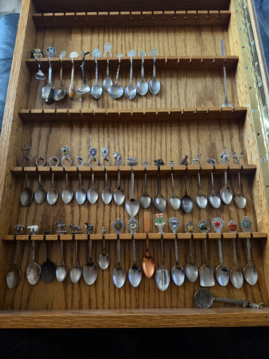 Vintage Souvenir Spoon Collection with Wood Display Case