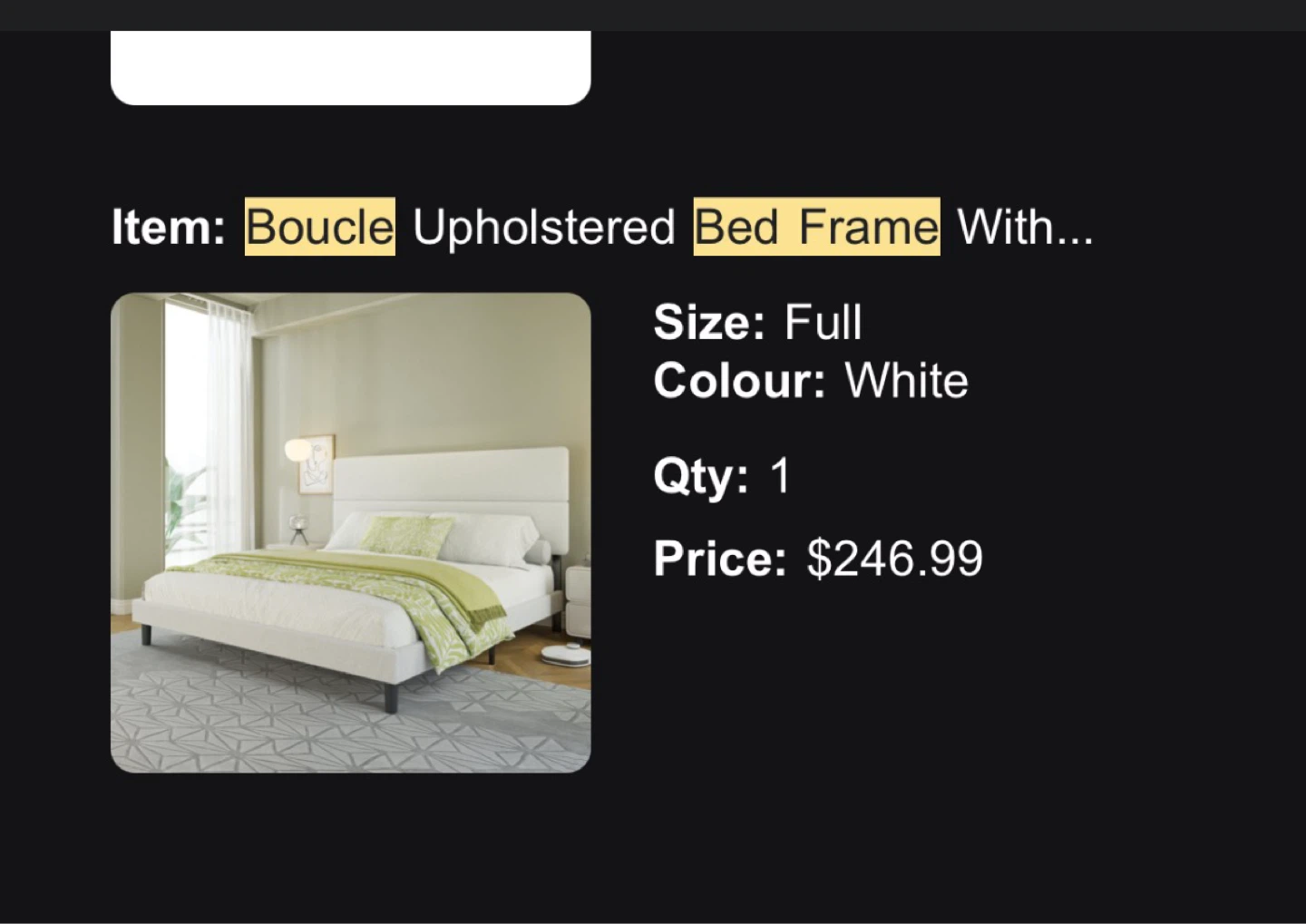 Cream Bouclé Bed Frame (Double (Full) Bed) - photo 4