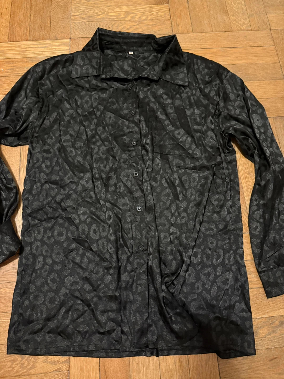 Black Leopard Print Button-Down Shirt