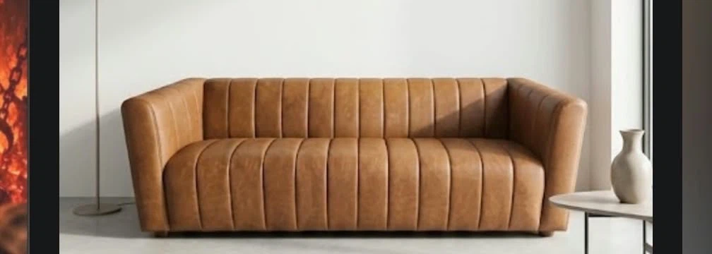 Valued $1250 new in box brown faux leather love seat
