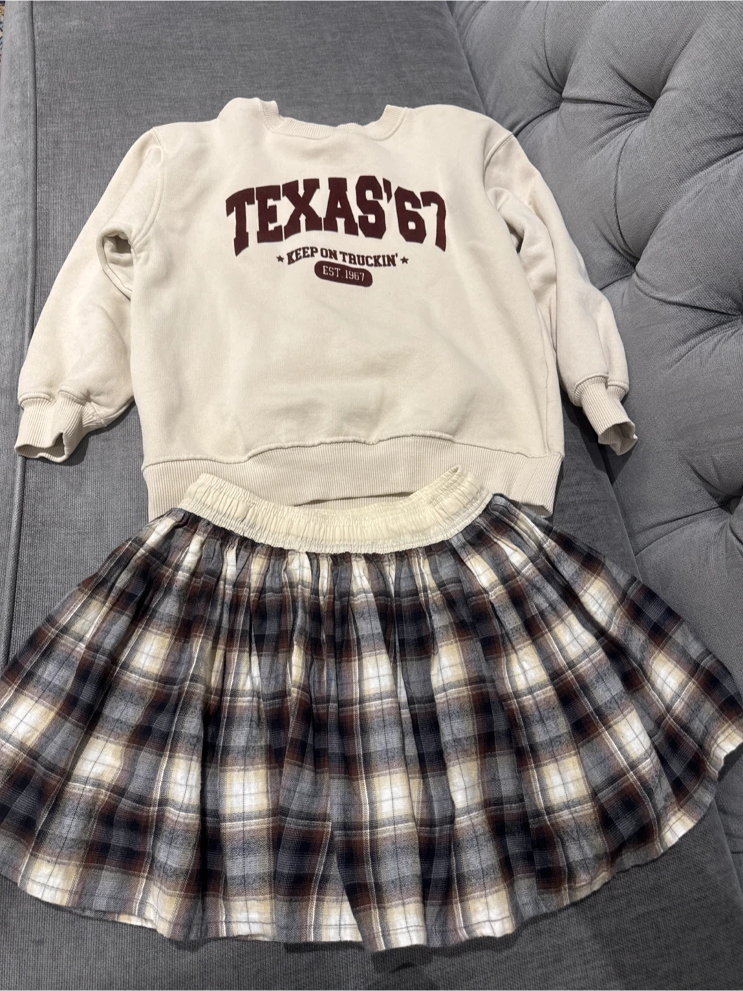 Zara Girls Texas Sweatshirt and Plaid Skirt Set