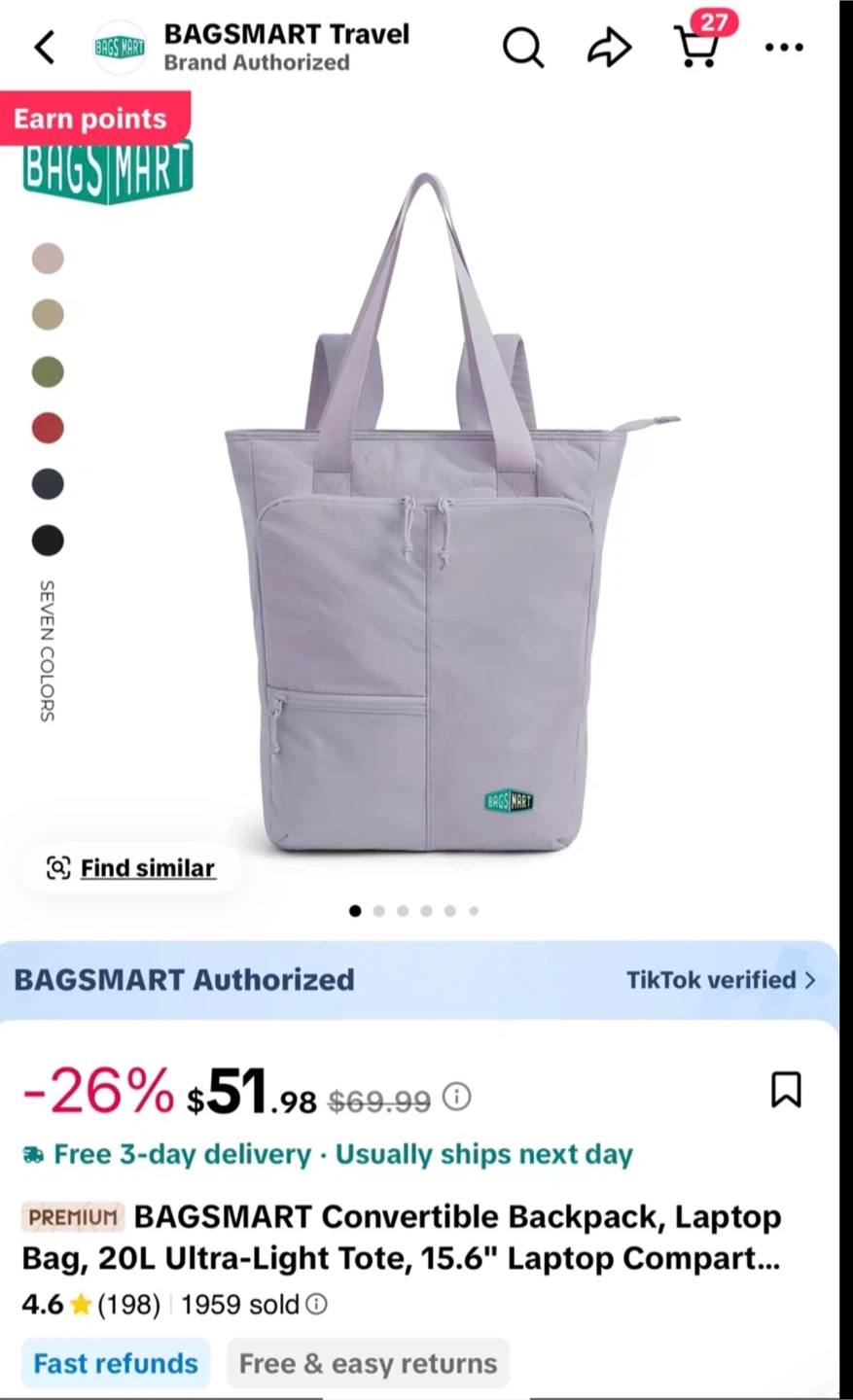 BAGSMART Convertible Backpack
