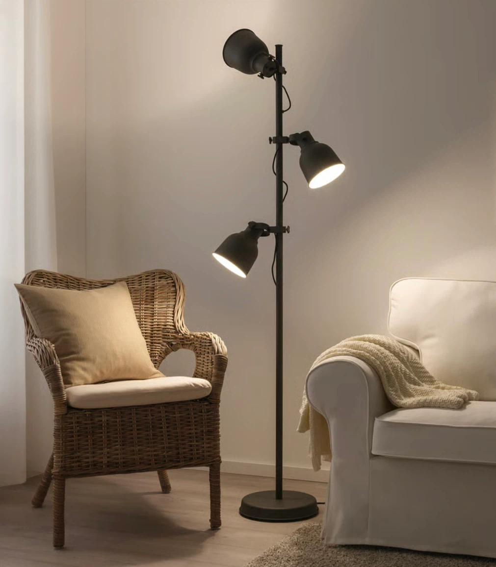 Black 3-Light Adjustable Floor Lamp with Bulbs