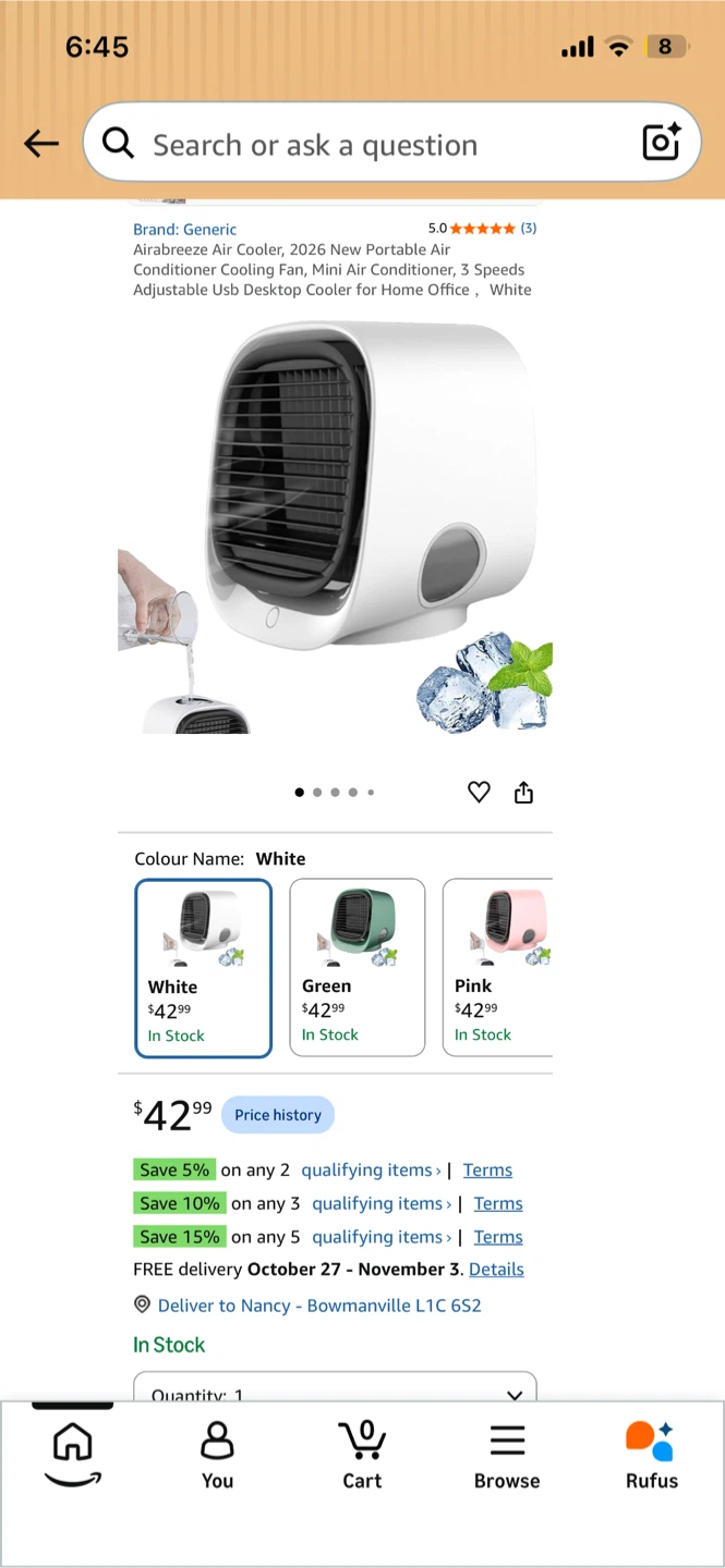 NEW! Airbreeze Portable Air Cooler Fan