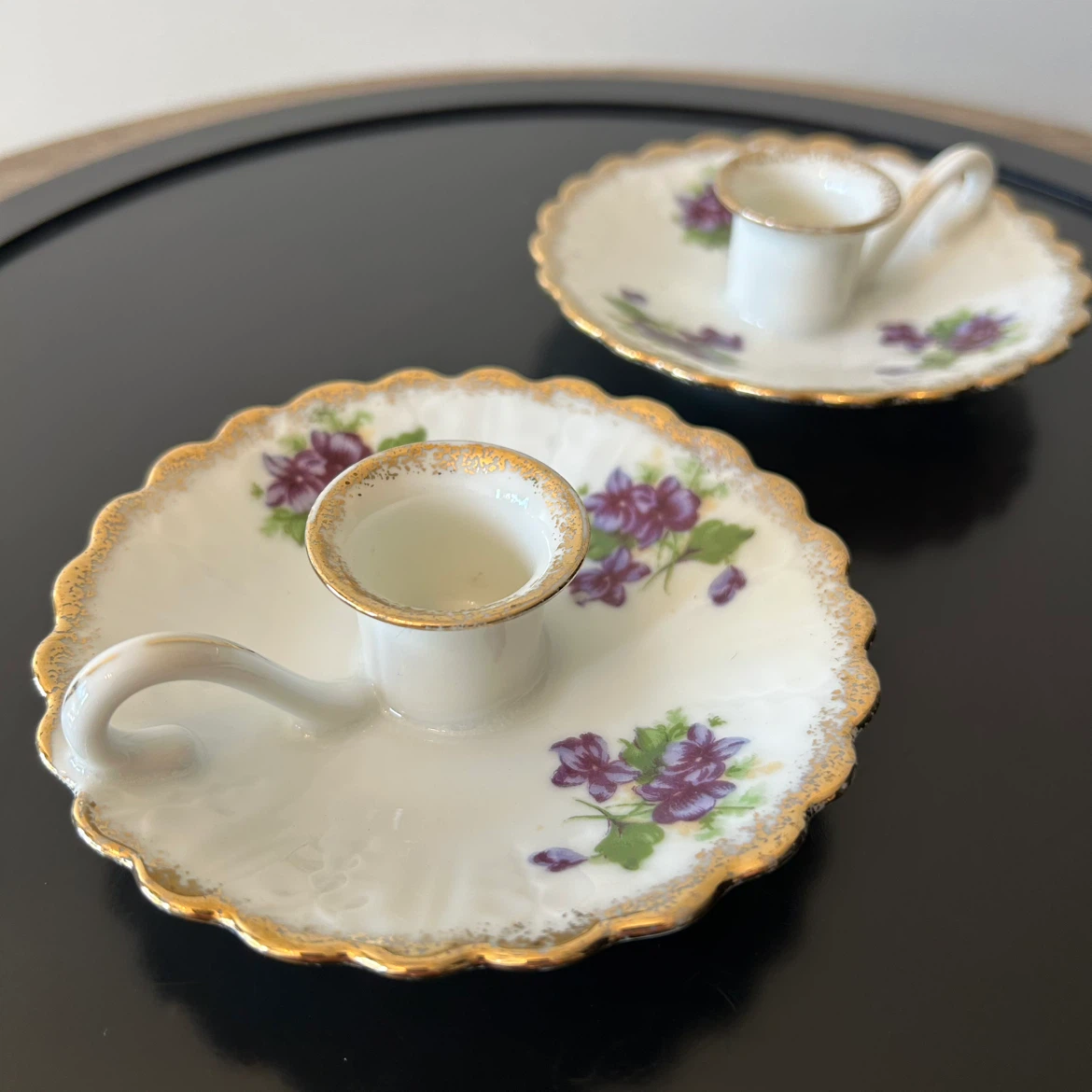 Vintage L’Amour Porcelain Chamberstick Candle Holders – Violets